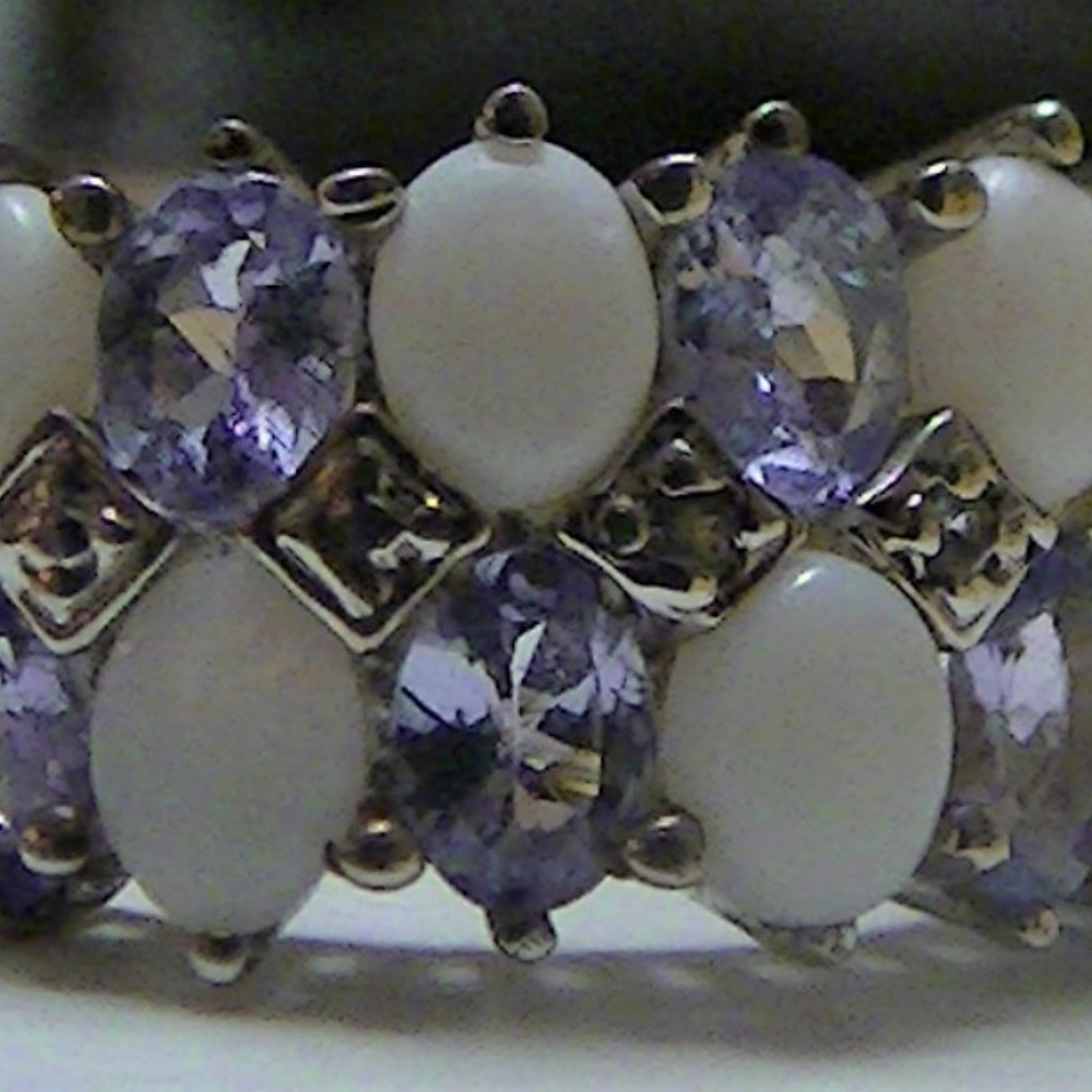 Natural Tanzanite and opal Ring 925 silver size 6